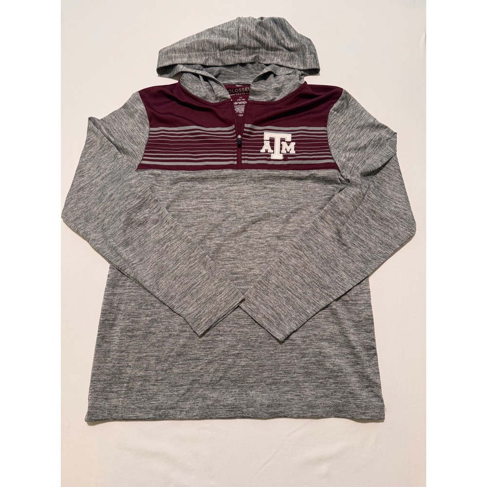 Colosseum Texas A&M Aggies Youth M 12-14 Quarter Zip Hoodie Heather Grey Maroon